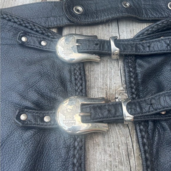 Vintage 90’s Harley-Davidson Black Leather Motorcycle Chaps 34/36x31 - Picture 3 of 13